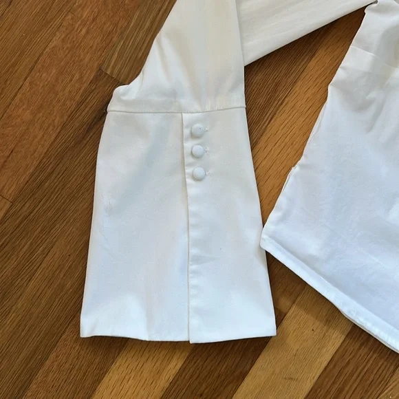 White Wrap Blouse with Bell Sleeves and Wide Collar - Picture 2 of 3